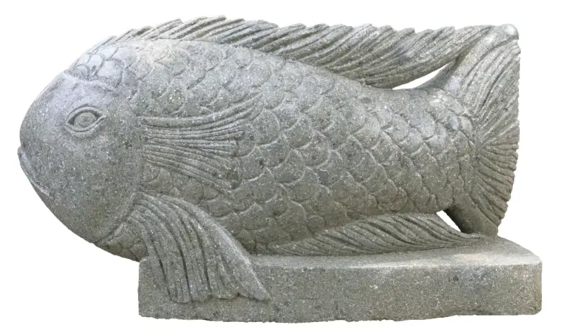 Product image 1 of the product “Lucky“ Fish on base, 60 cm L | Natural stone (Basanit), stonemasonry ”